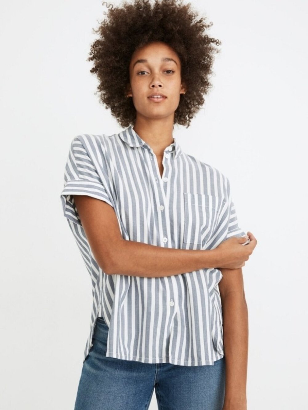 Madewell Daily Shirt — Blue & White Stripe